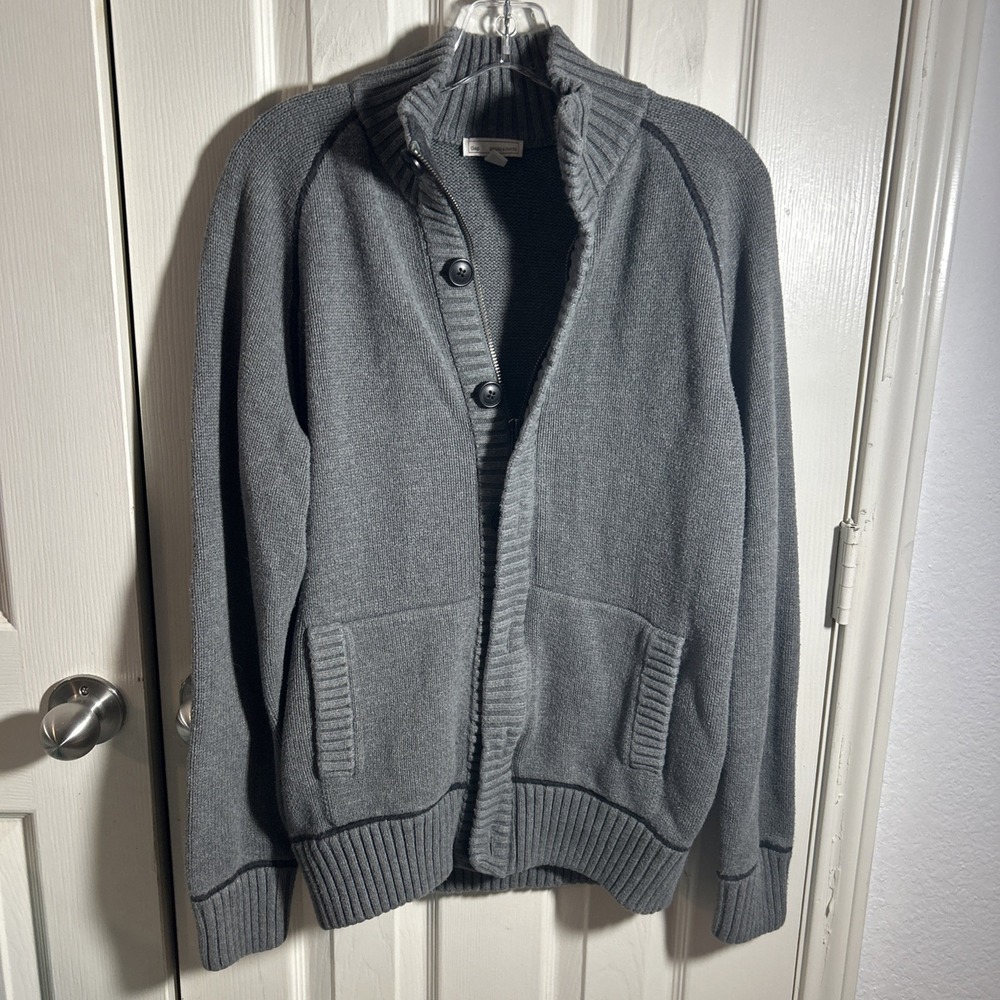Gap Full Zip Sweater Mens Gray Cotton Cardigan Mock Neck M